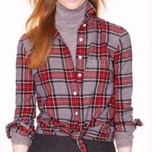 J Crew Red Grey Boyfriend Fit Button Down Flannel